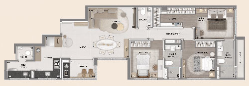 apartamento na planta com 3 quartos